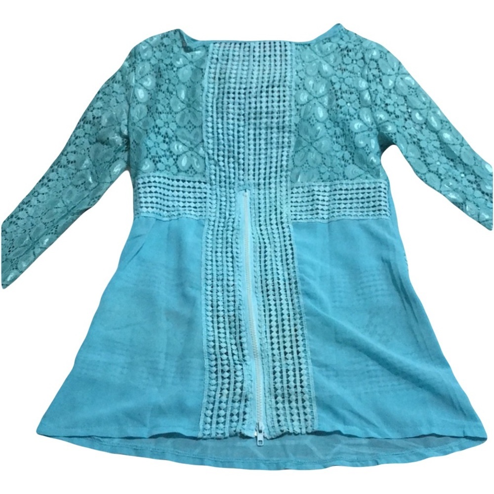 ✨NWOT Gorgeous Turquoise/Teal Sheer Lace Blouse Size Small Boutique Spring